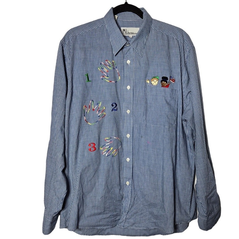 Mili Designs Embroidered Button Shirt Large Teacher Twee Indie Vintage Novelty